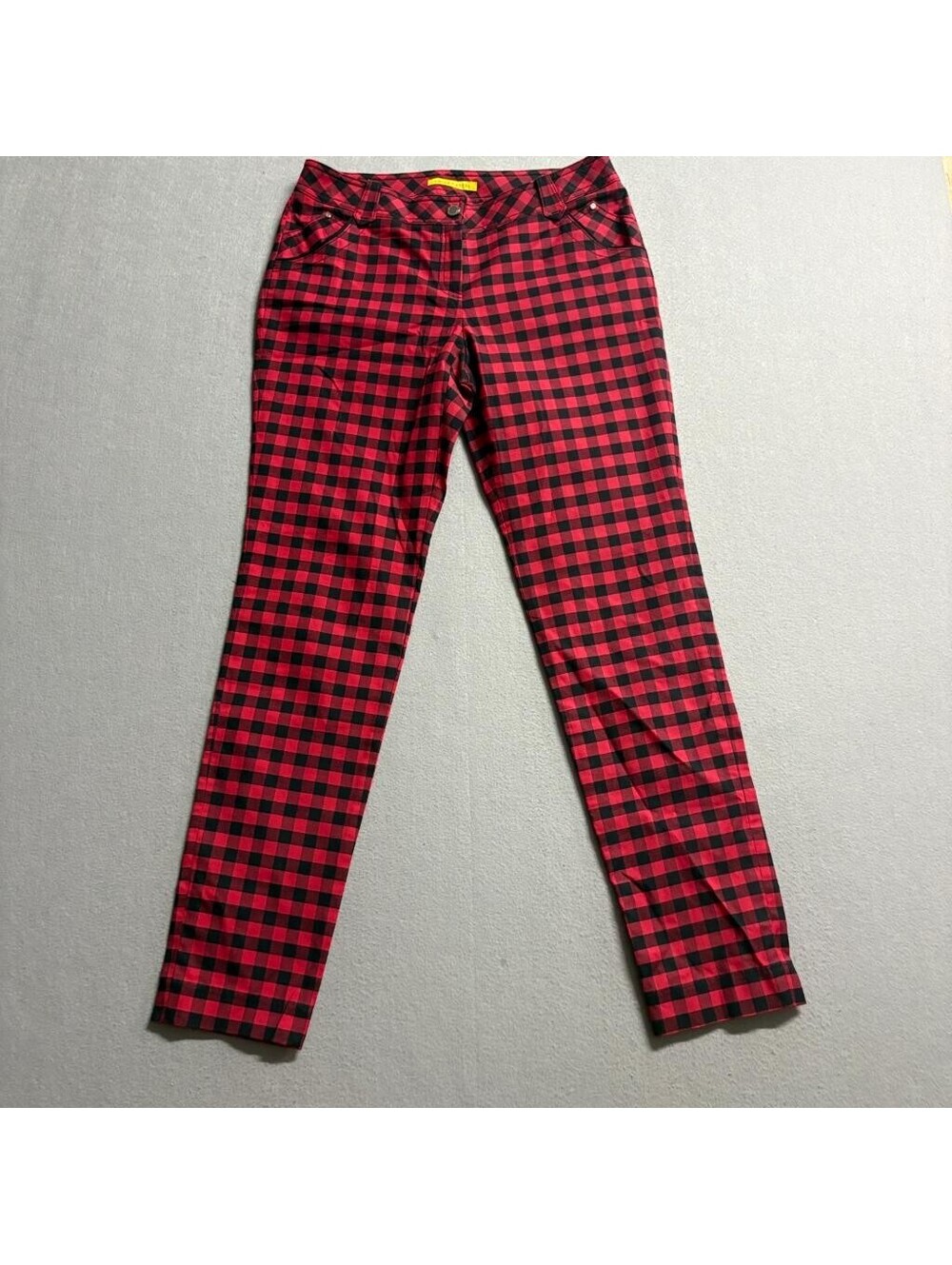 Louis Castel Red Black Buffalo Plaid Pants Womens Size 70 Cotton Blend Golf
